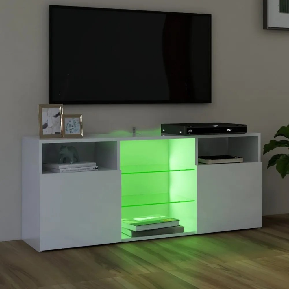 magasfényű fehér TV-szekrény LED lámpákkal 120 x 30 x 50 cm