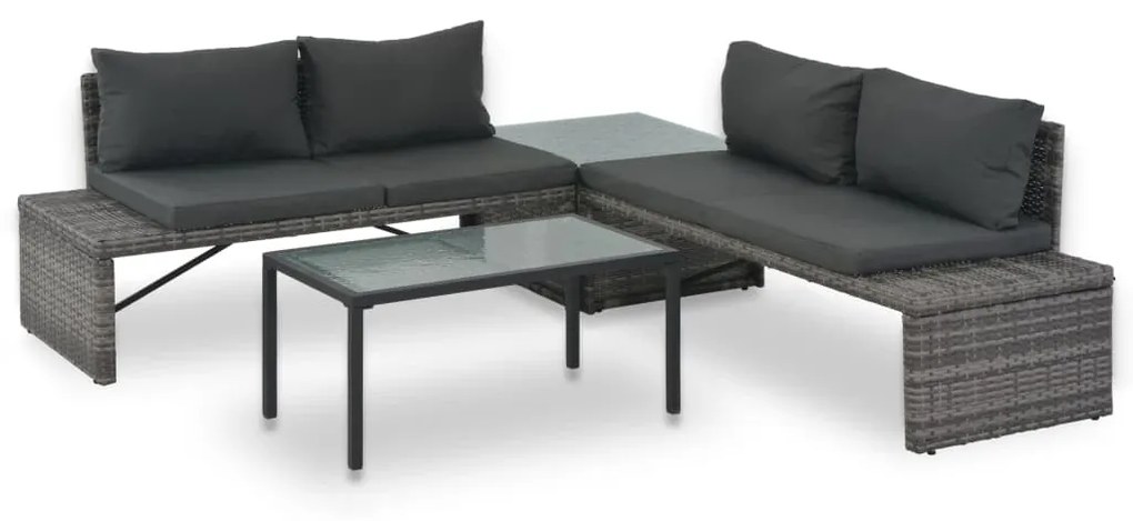 vidaXL 3-részes szürke polyrattan kerti bútorszett párnákkal