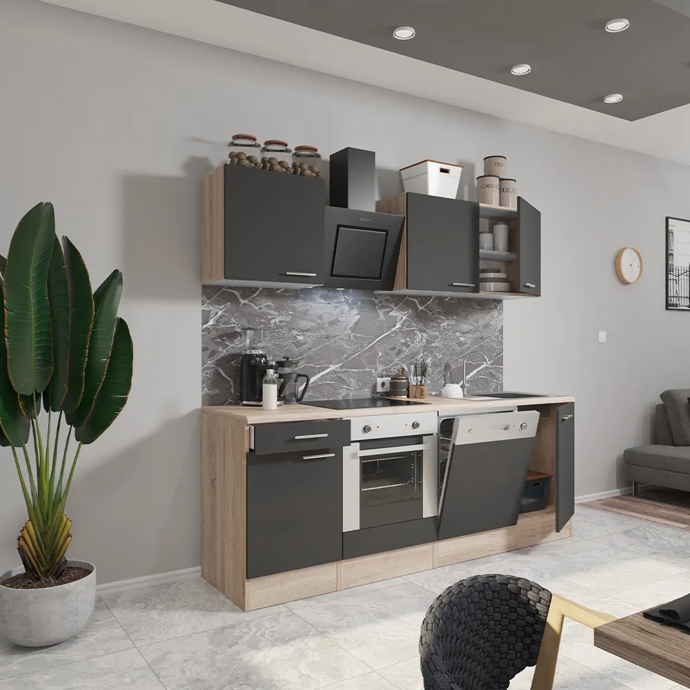 Yorki 220 konyhabútor sonoma tölgy korpusz,selyemfényű antracit fronttal alsó sütős elemmel