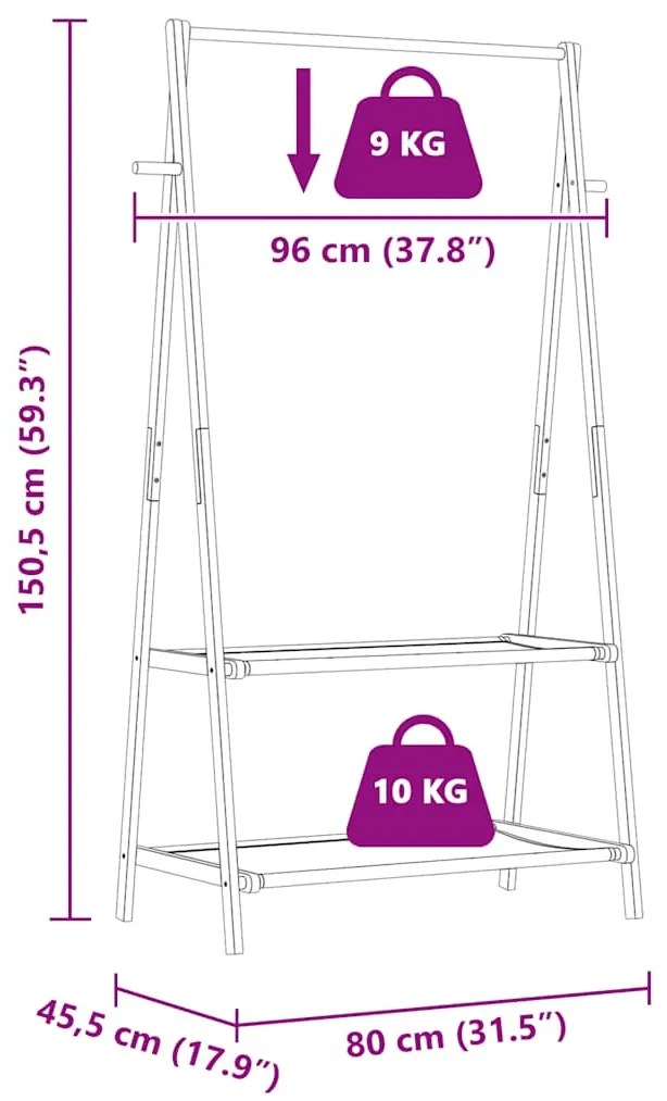 bambusz ruhaállvány polcokkal 96 x 45,5 x 150,5 cm