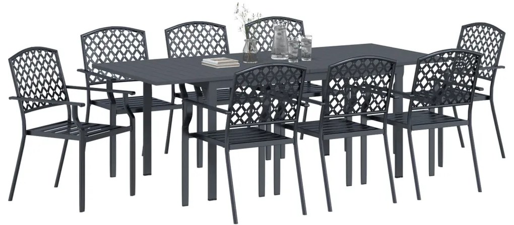9 Részes Előszobai Bútor Szett Anthracite Acél, Bővíthető Kerti Asztal Anthracite (140-210)x90x73 cm Acél, Kerti Székek 4 db Üstackoló Anthracite Acél
