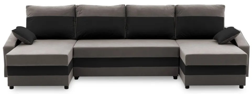 Sparta sarokkanapé, 1 ágyneműtartóval, szövet anyag, univerzális oldal, hab töltet, szürke - fekete