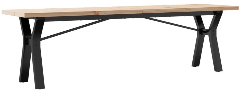 Tömör fenyőfa és acél Y-vázú dohányzóasztal 160x40x45,5 cm