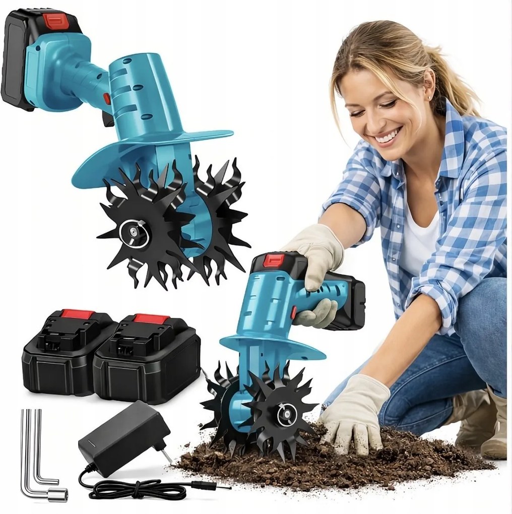 Kézi kerti kultivátor talajlazításhoz - 2 db akkumulátor