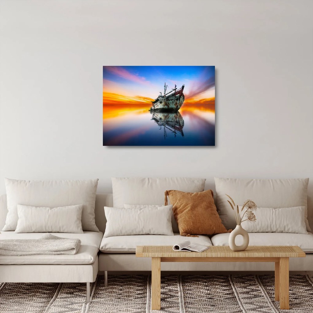 Kép - Napkelte egy hajóroncs felett (üvegen) (70x50 cm)