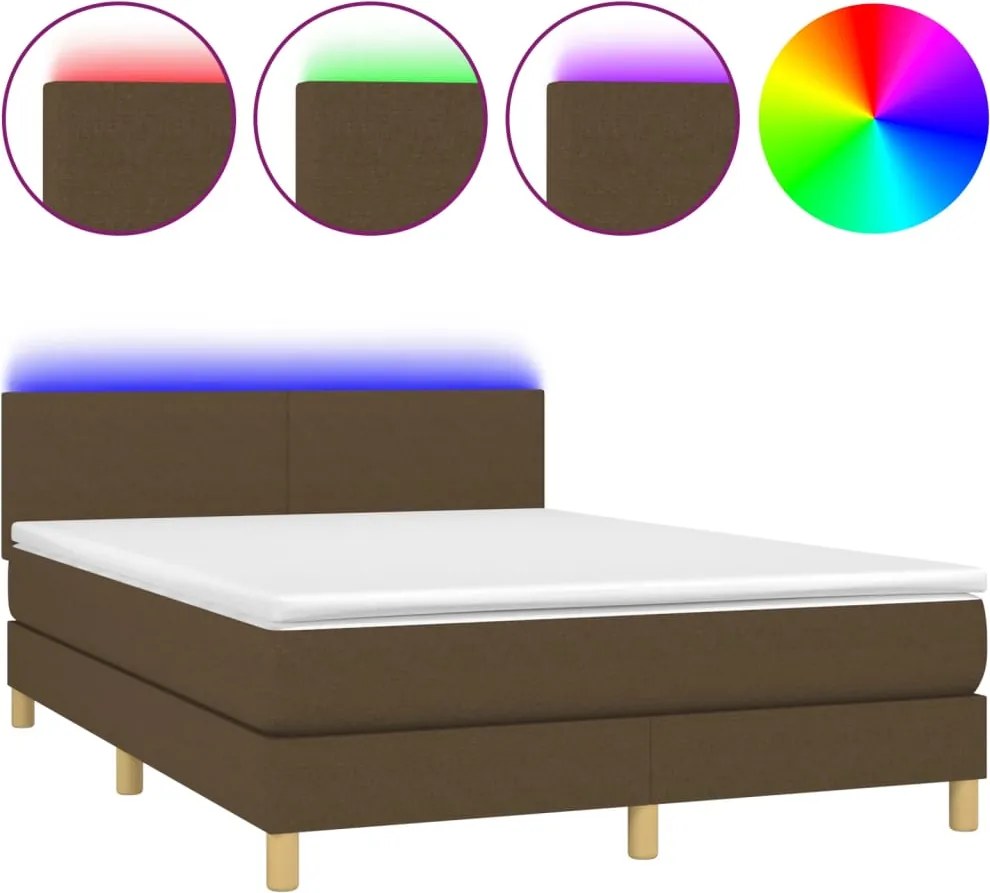 vidaXL barna szövet rugós és LED-es ágy matraccal 140x200 cm