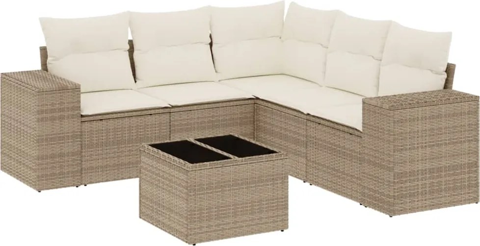 vidaXL 6 részes bézs polyrattan kerti ülőgarnitúra párnával