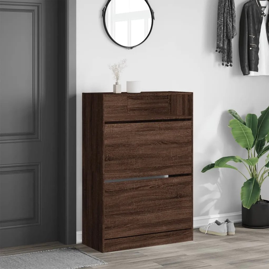 barna tölgy cipőszekrény 2 kihajtható fiókkal 80x34x116 cm
