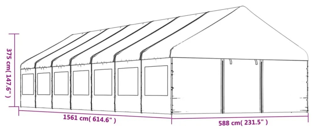 fehér polietilén pavilon tetővel 15,61 x 5,88 x 3,75 m