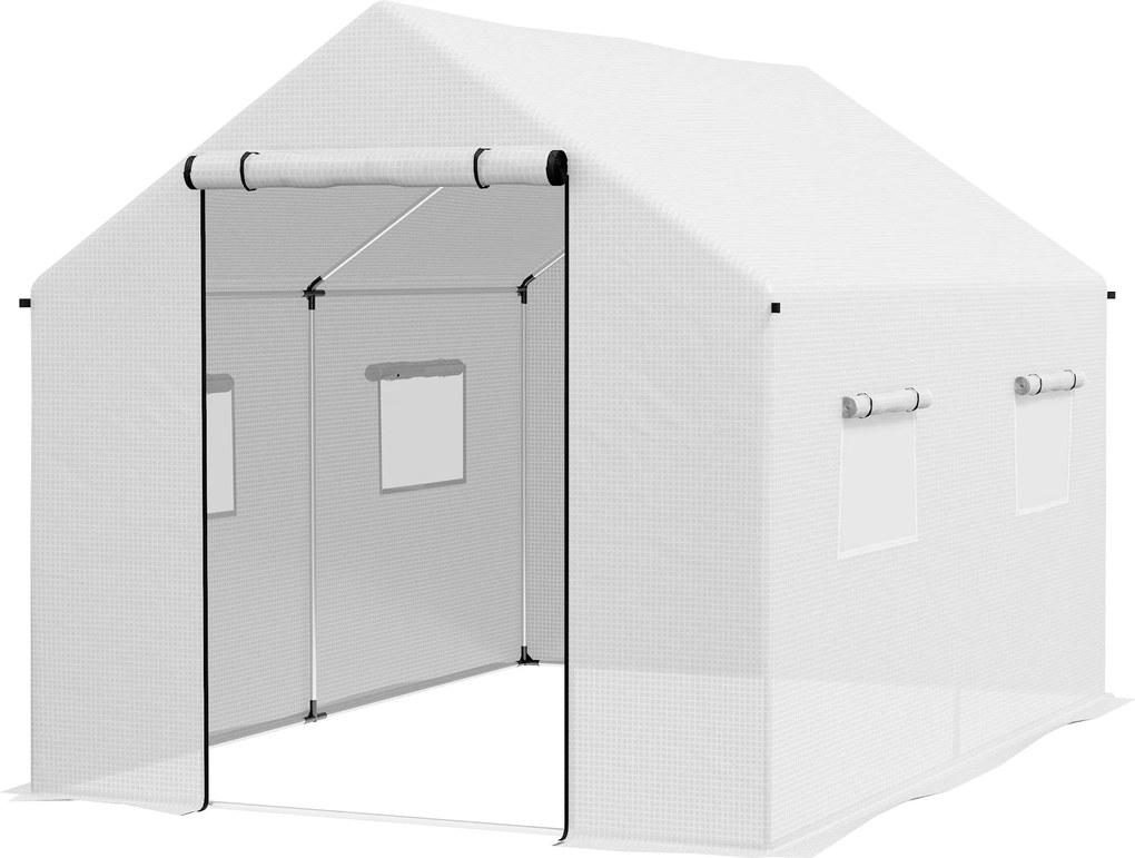 Outsunny Kültéri Üvegház 2x3x2 m Alagút Üvegház 4 Rácsablakkal és Cipzáras Ajtóval, UV-védett Üvegház Teraszhoz és Kerthez Fehér | Aosom