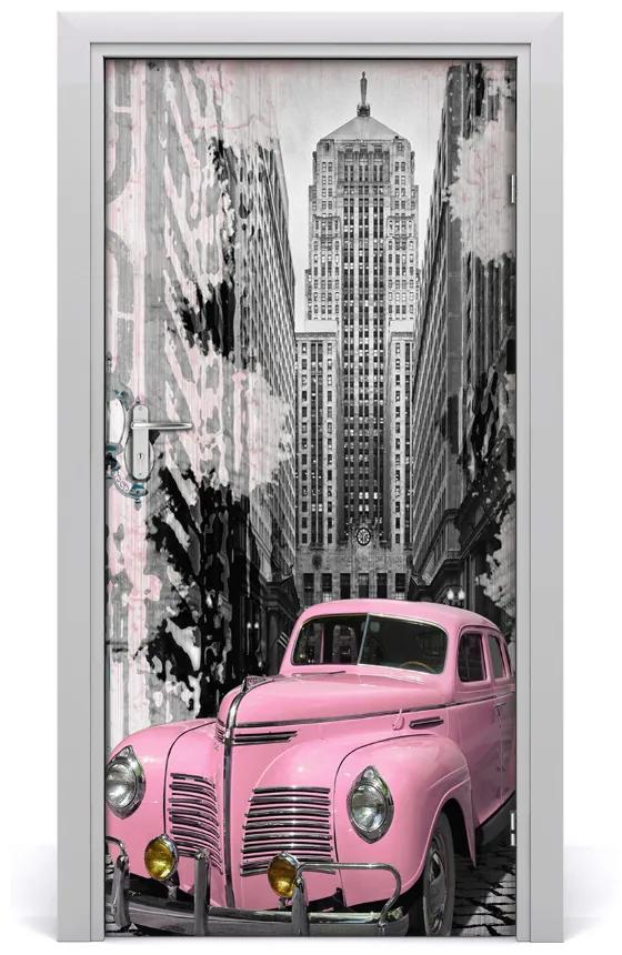 Ajtóposzter öntapadós rózsaszín autót 85x205 cm