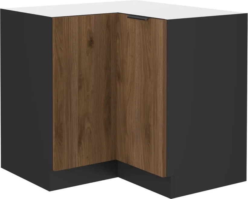 Alsó sarokszekrény, okapi dió/fekete, MENZO 90x90 DN 2F BB