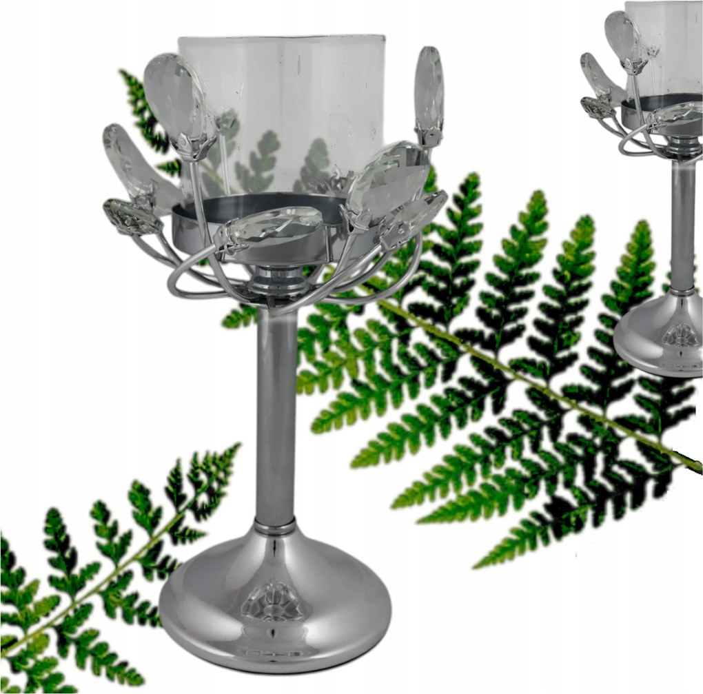 Gyertyatartó Kehely Kristály Ezüst Fém Dekoratív 14 x 25 cm JX-054-2-S