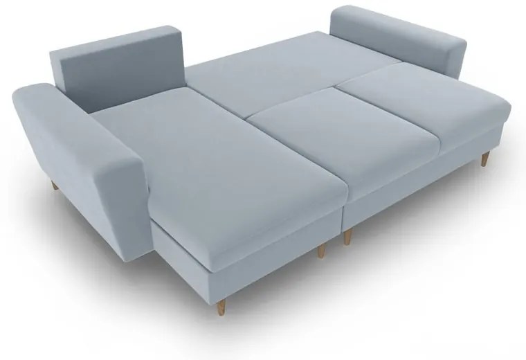Világoskék bársony kinyitható tárolóhelyes sarokkanapé Kyoto – Cosmopolitan Design