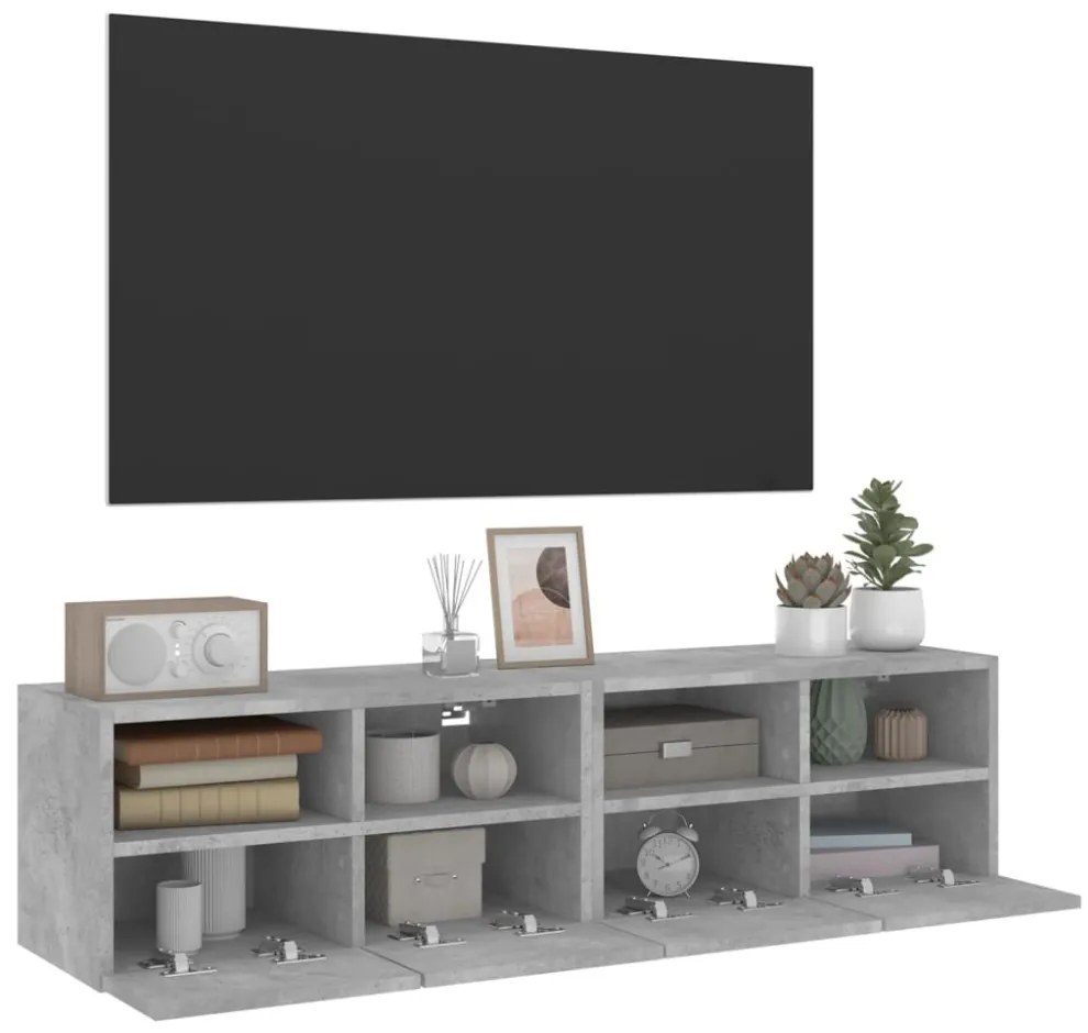 2 db betonszürke szerelt fa fali TV-szekrény 60x30x30 cm