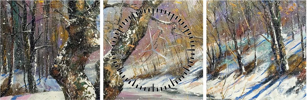Egy festett téli táj képe (órával) (90x30 cm)