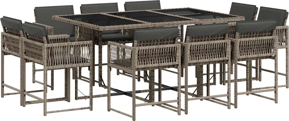 vidaXL 11 részes szürke polyrattan kerti ülőgarnitúra párnákkal
