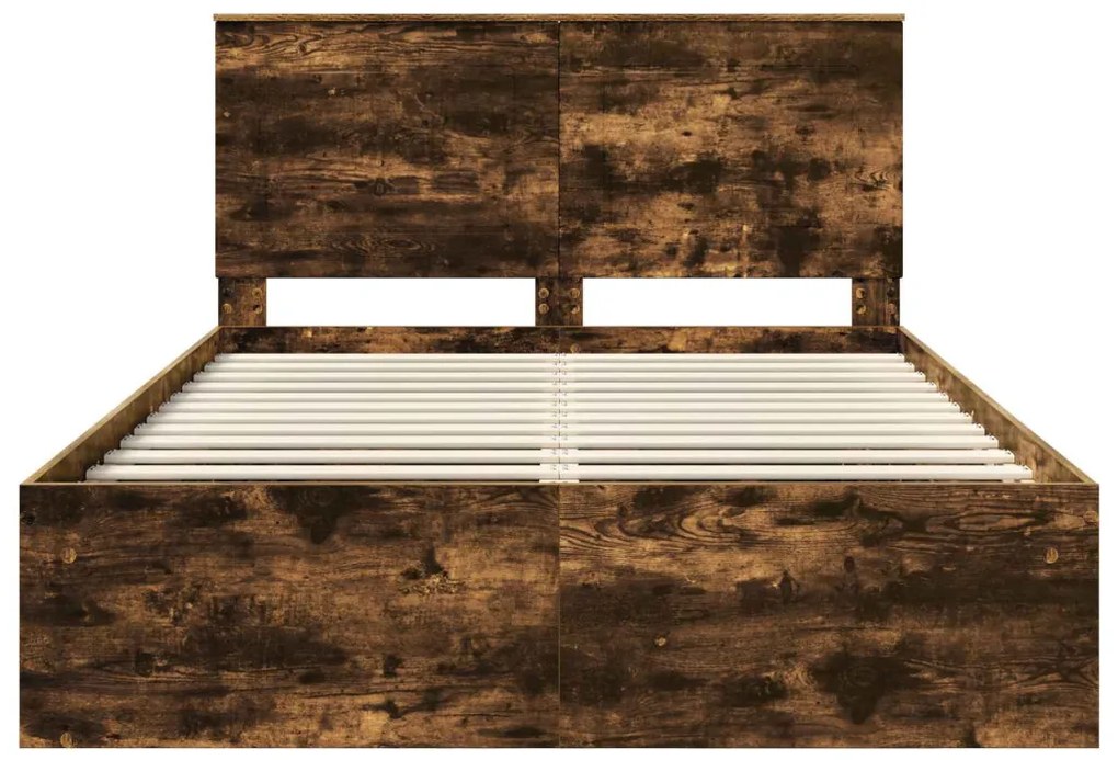 vidaXL Ágykeret fejtámlával Füstölt tölgy 150 x 200 cm Tömör fenyőfa