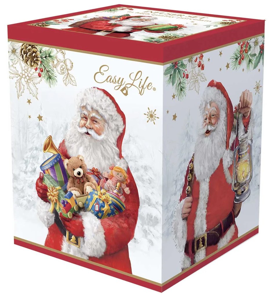 Karácsonyi Télapós porcelán teás bögre tetővel és szűrővel Santa is coming