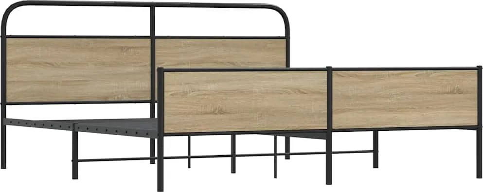 vidaXL füstös tölgy színű fém ágykeret matrac nélkül 193 x 203 cm