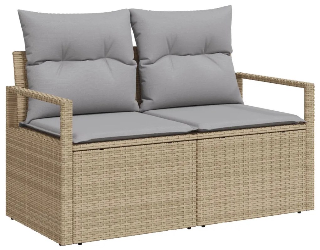 9 Darabos Kert Sofa Szett Párnákkal Bézs Poli Rattan, 2-Fős Kert Sofa Párnákkal Bézs Poli Rattan