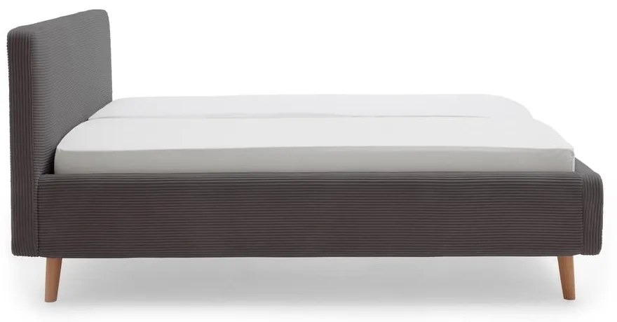 Szürke kárpitozott franciaágy tárolóhellyel ágyráccsal 180x200 cm Mattis Cord – Meise Möbel