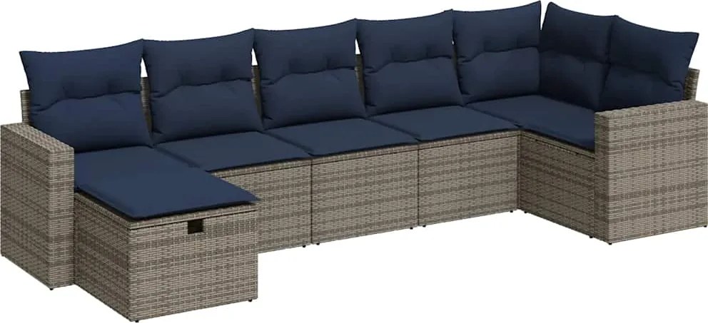 vidaXL 7 részes szürke polyrattan kerti ülőgarnitúra párnákkal