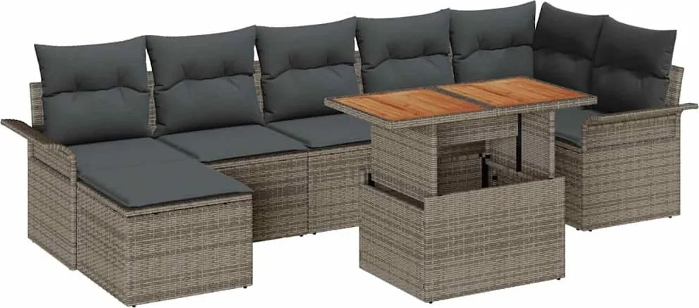 vidaXL Kerti Kanapé Szett párnával 8 pcs Szürke polirattan