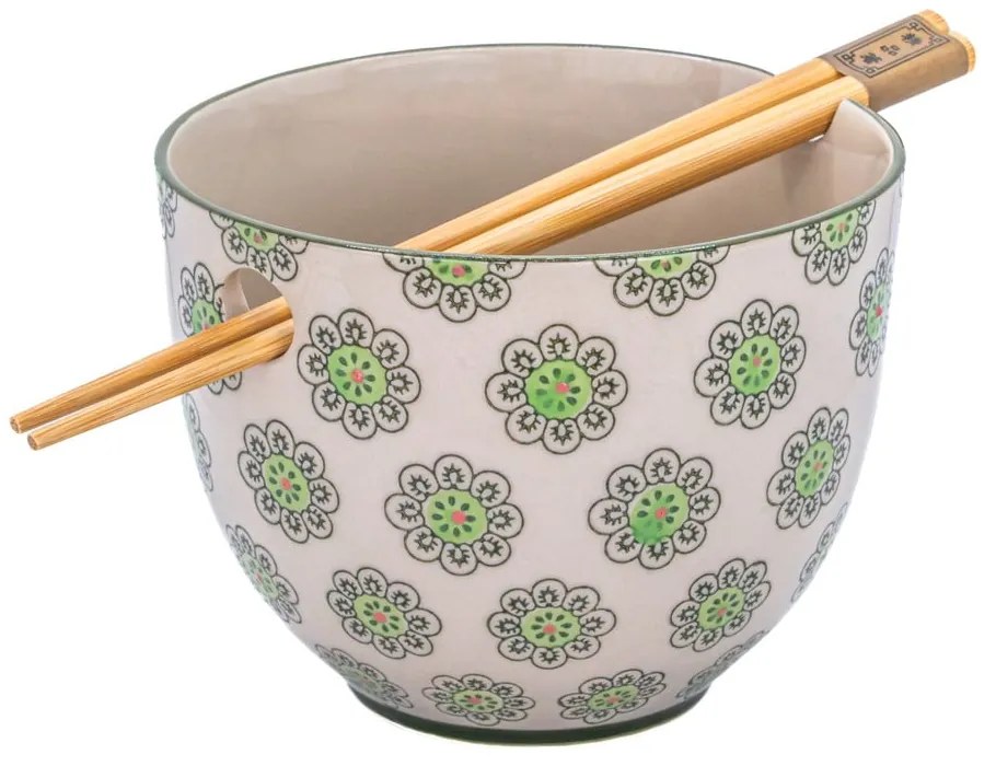 Zöld-szürke agyagkerámia tálka 450 ml Geometric – Sass &amp; Belle