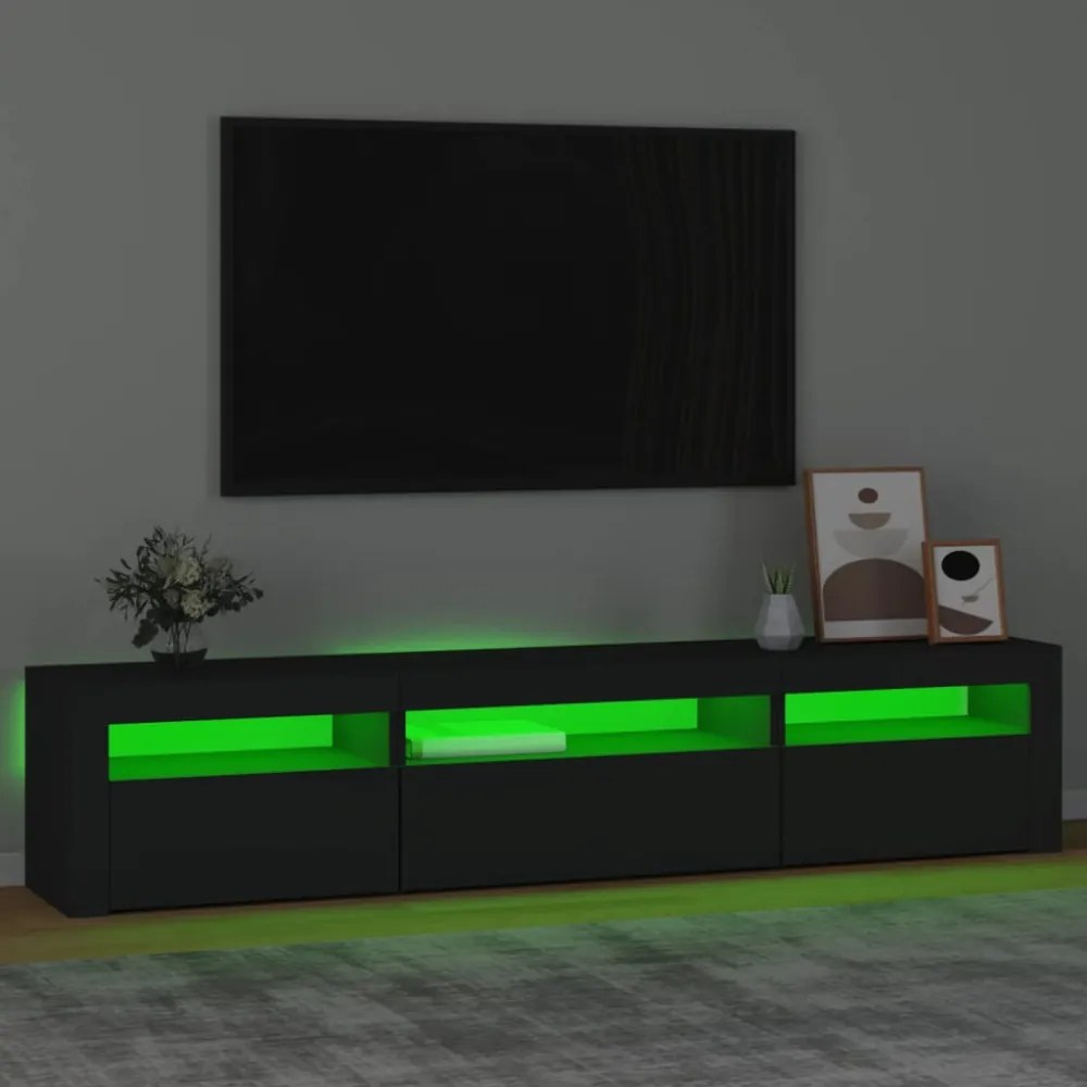 fekete TV-szekrény LED-világítással 195x35x40 cm