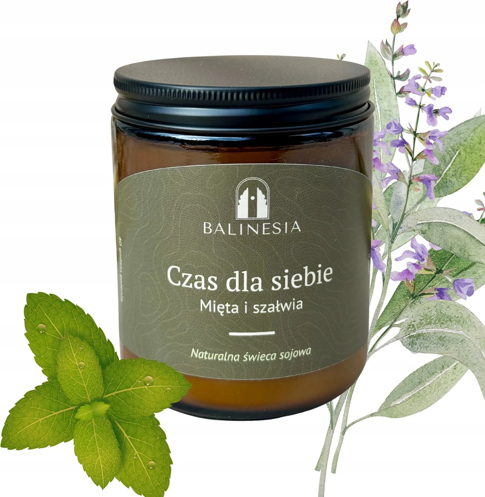 Természetes Szója Illatgyertya Menta és Zsálya Olajokkal 200g Vegán