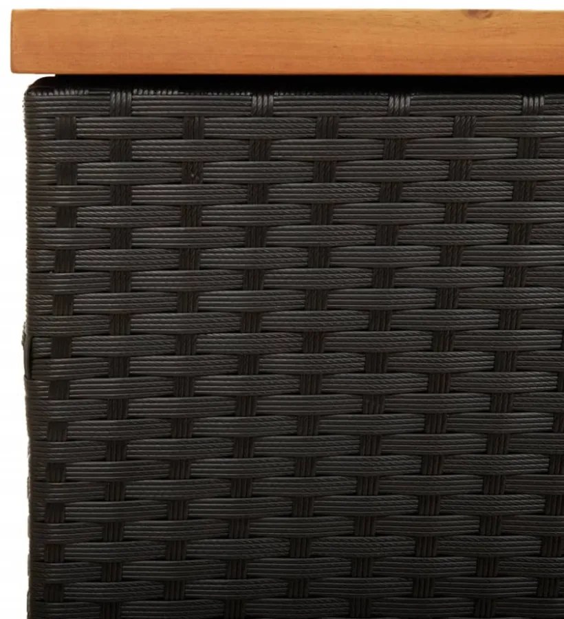 fekete polyrattan és akácfa kerti tárolóláda 220 x 50 x 54 cm