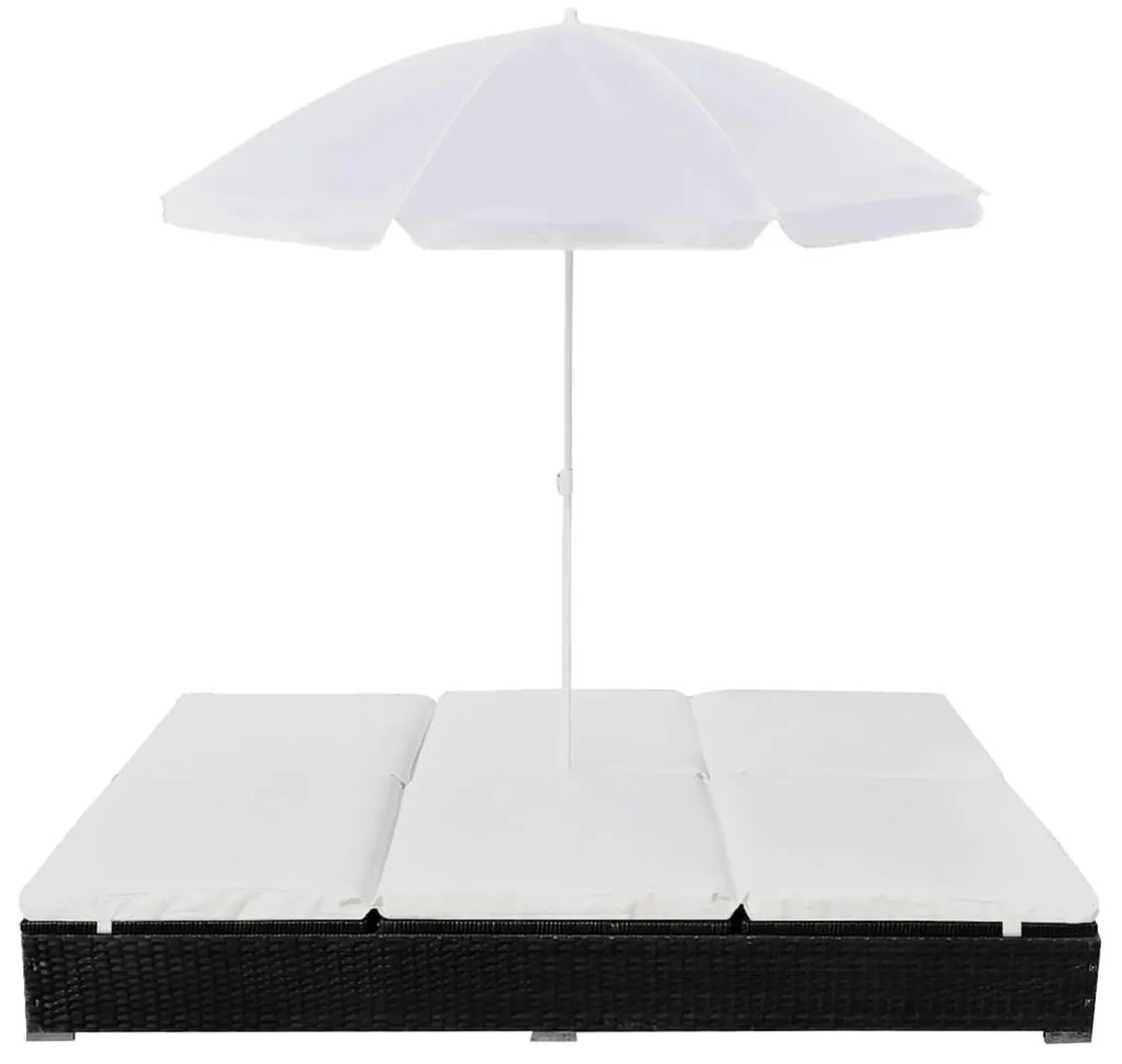 Fekete polyrattan napozóágy napernyővel