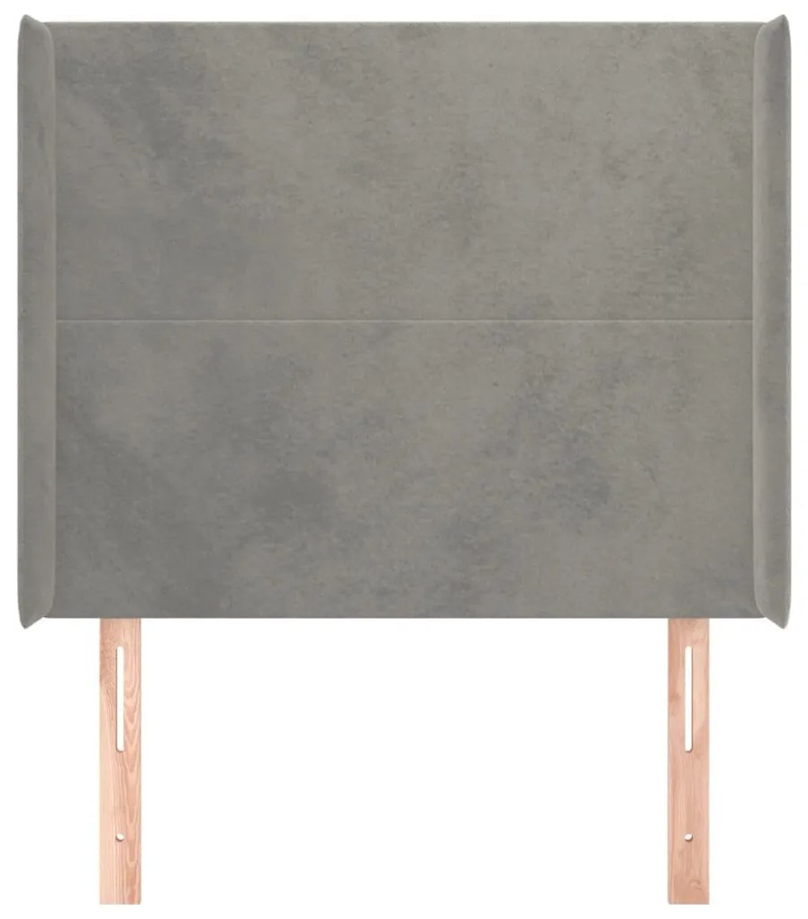 világosszürke bársony fejtámla szárnyakkal 83x16x118/128 cm