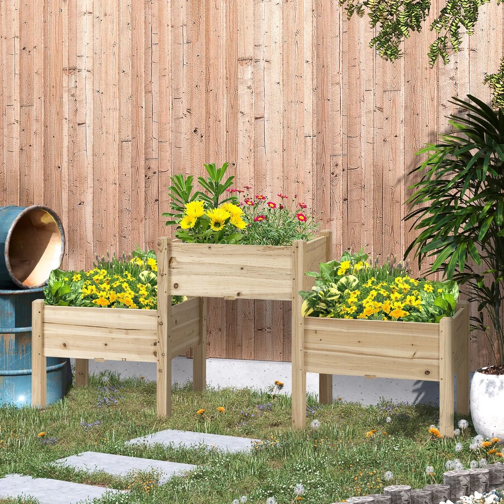 Outsunny Háromszintes Magaságyás 3 Kétszintes Tartállyal 184L x 45W x 80H cm Előkezelt Fenyőfából A Locsoláshoz | Aosom