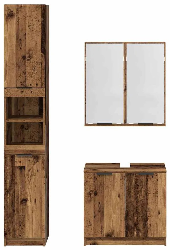vidaXL Fürdőszobai Szekrény Szett polcokkal tárolóval Öreg fa Faanyag