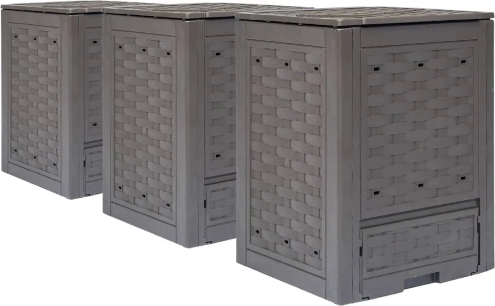 vidaXL 3 db barna műanyag rattan kerti komposztáló 60x60x83 cm 900 L