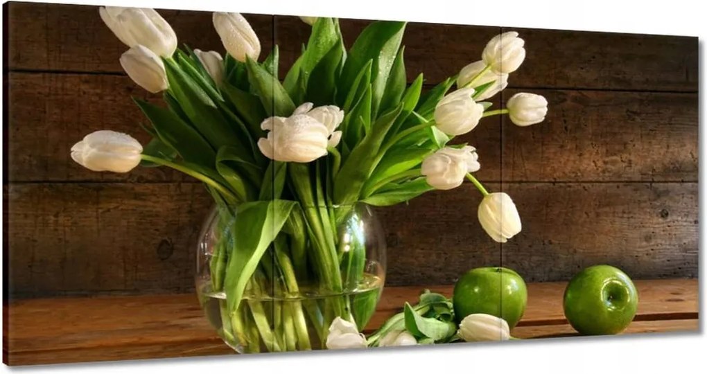 Vászonkép 60x30 Fehér tulipánok Deszka