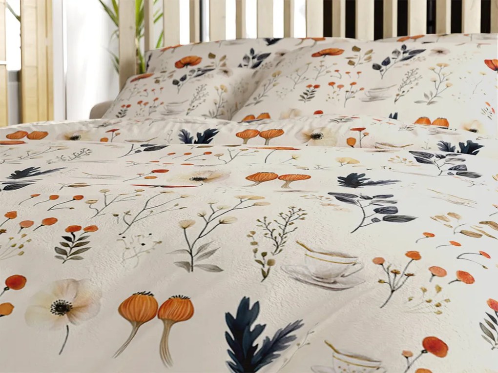 Szett 2db mikroplüss ágynemű PAPAVA krém színű + mikroplüss lepedő SOFT 180x200 cm fehér, franciaágyhoz