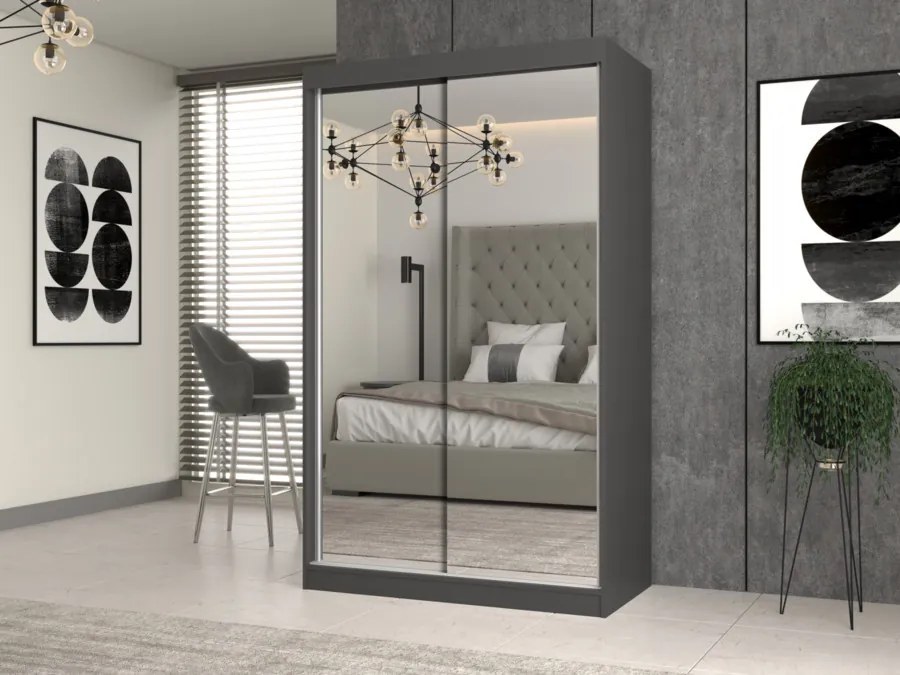 IGA 120 A tolóajtós gardróbszekrény 120x61x200, 2 tükörrel, antracit