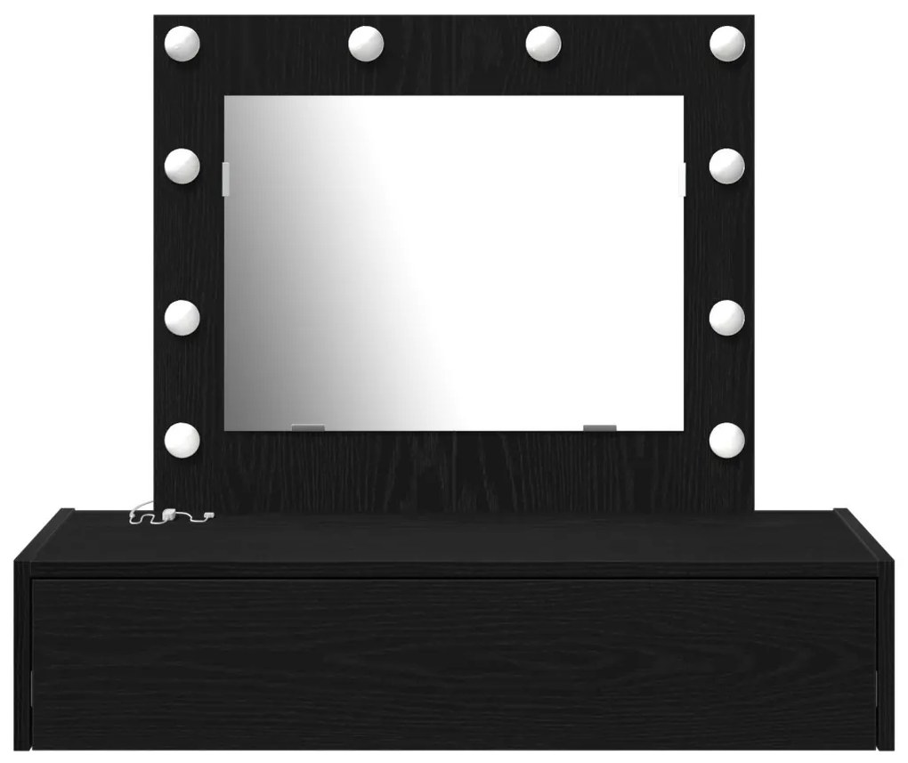 vidaXL Öltözködőasztal tükör lámpákkal Fekete 83 x 40 x 70 cm Faanyag