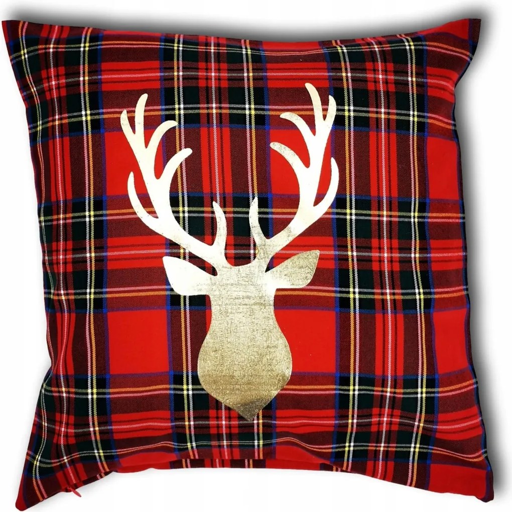 Karácsonyi kockás párnahuzat Rénszarvas