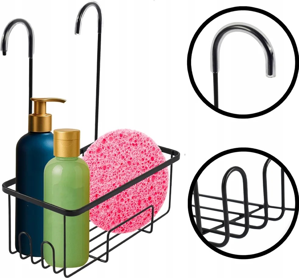 Fürdőszobai Polc Csaptelepre Akasztható Fekete Zuhanytartó Ellenálló Stílusos