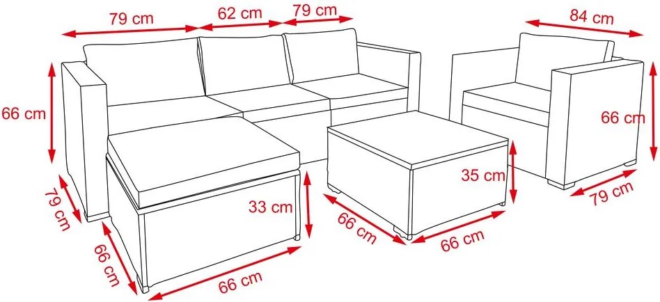 Avenberg MONTE rattan sarokgarnitúra - szürke/fekete