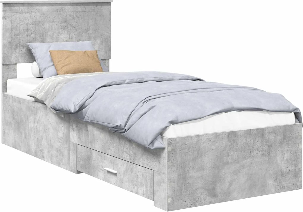 vidaXL Ágykeret fejtámlával Beton szürke és ezüst 70 x 190 cm Faanyag