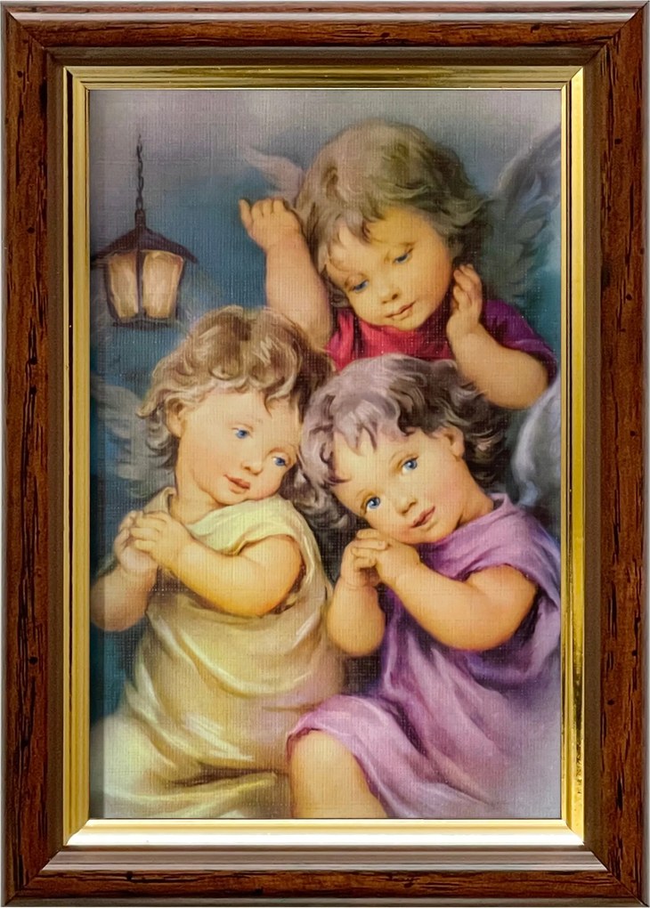 Vászonkép 18x13 Őrangyal Angyal Barna Arany Díszített Fa Keret