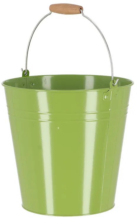 Cink kerti vödör, fa fogóval, 10,75 literes, zöld