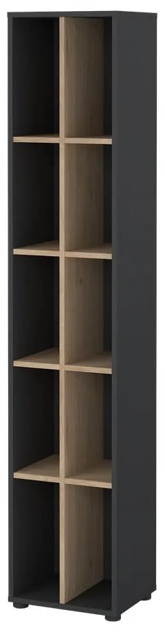 Antracitszürke-natúr színű könyvespolc tölgyfa dekorral 41x205 cm Sign – Tvilum