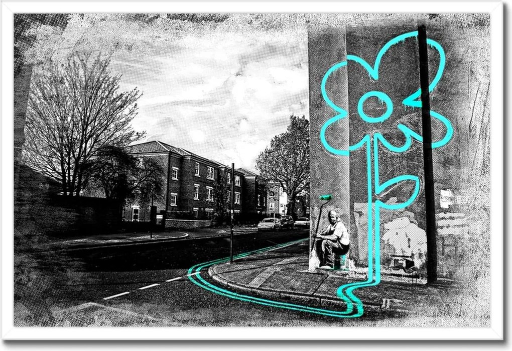 Poszter keretben 60x40 Banksy Türkiz virág