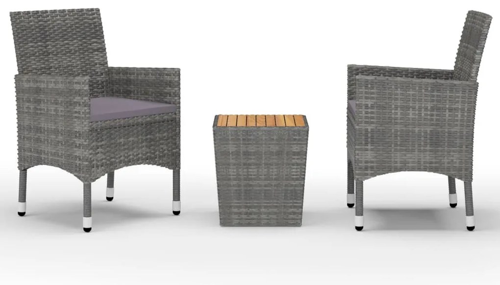 3 részes szürke polyrattan és akácfa bisztrószett